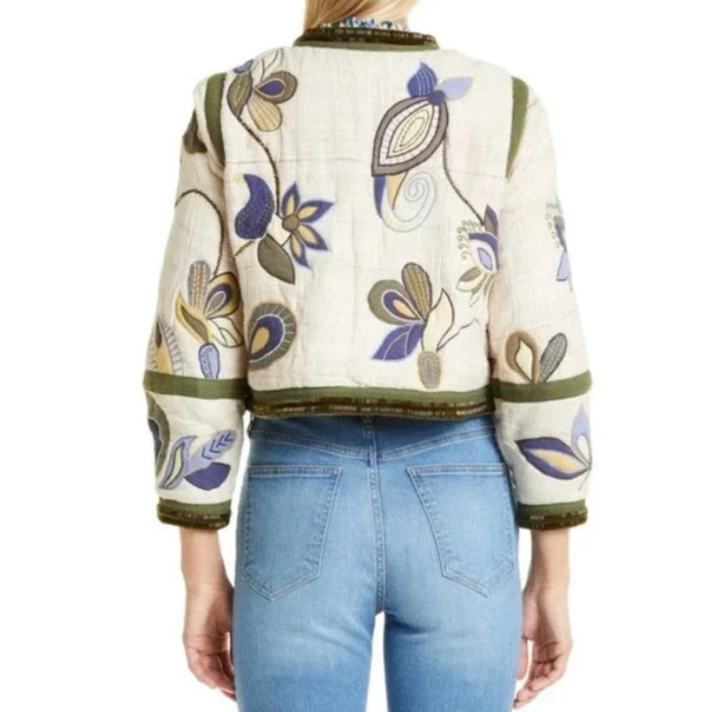 Veronica Beard Benica Embroidered Floral Silk Jacket in Oyster - Picture 3 of 16